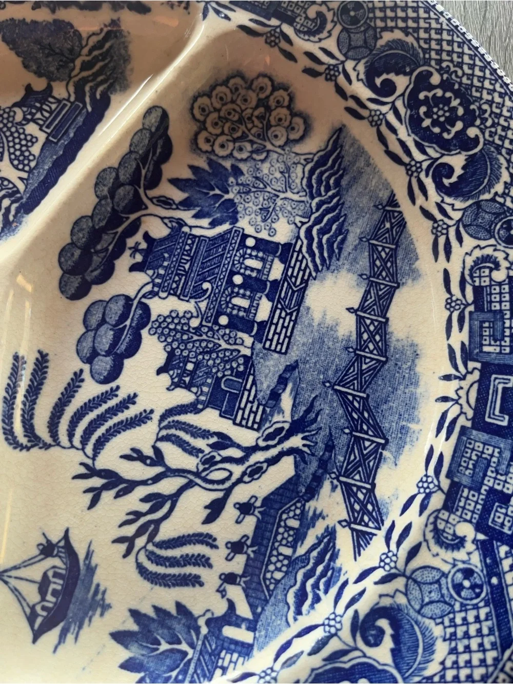 Blue and White Willow Pattern Divided Serving Dish